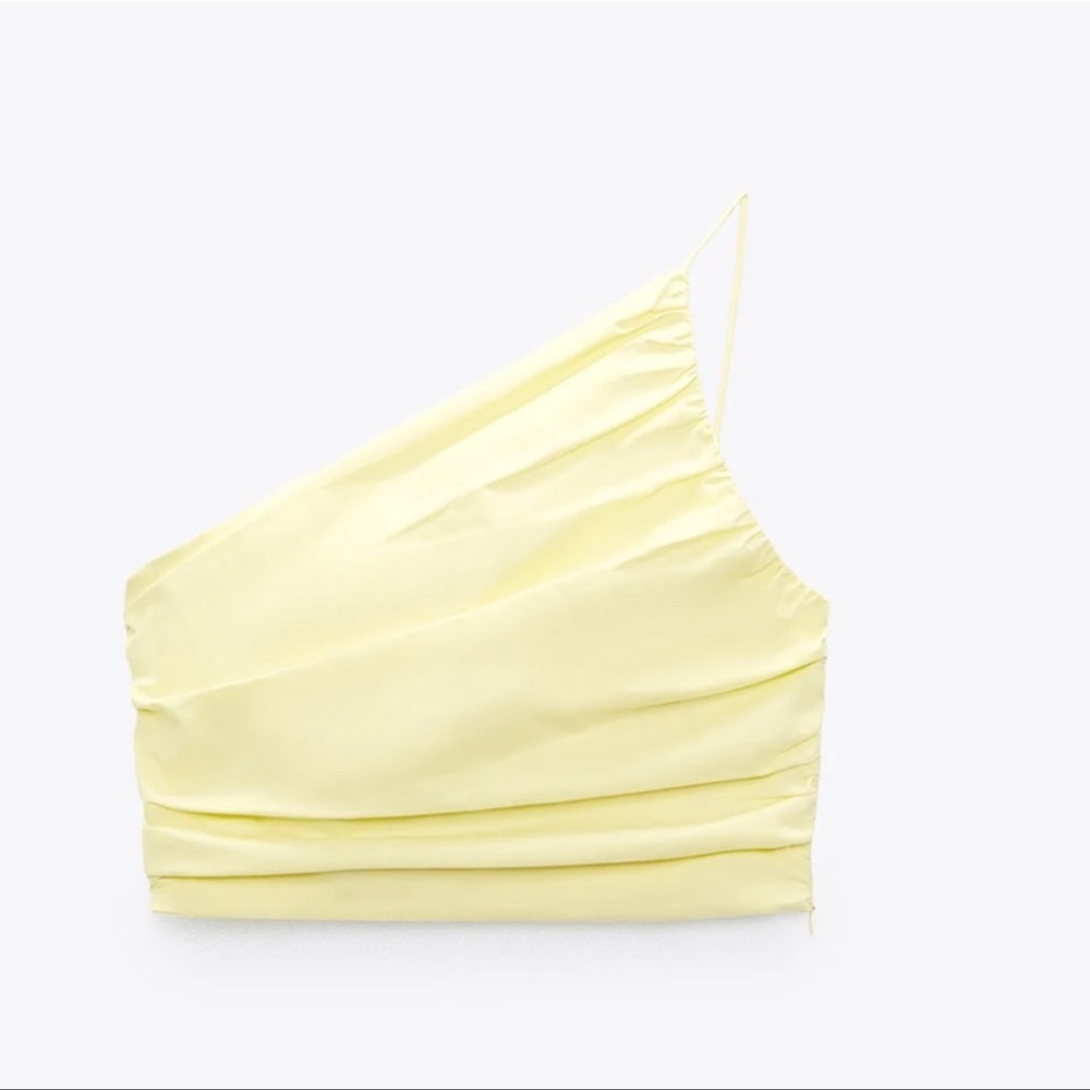 Neon yellow zara one shoulder crop top size XS
